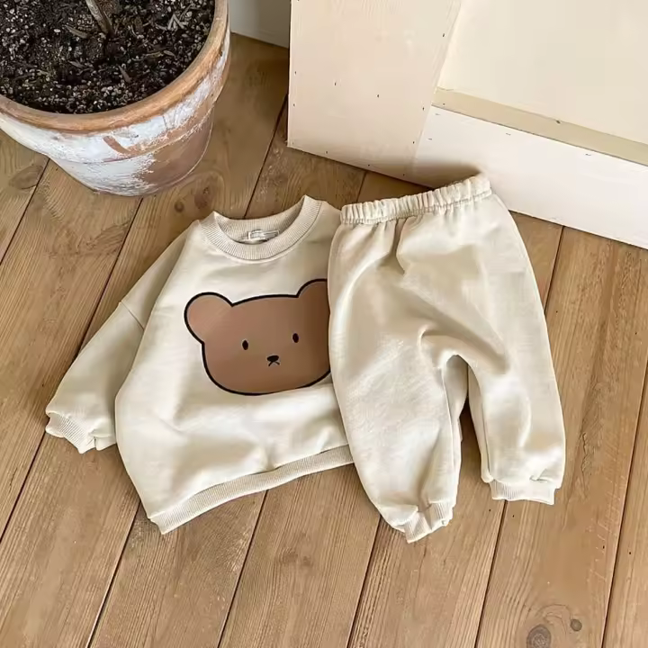 Conjunto De Ropa Infantil Primavera Para Bebés Niño Y Niña Con Camiseta De Manga Larga Y Pantalones 2 Piezas Estilo Casual Material Algodón Y Poliéster Diseño De Oso Divertido - 1