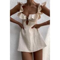 BUNO-Vestido corto retro de verano para mujer, minivestido sexy con volantes y tirantes, ahuecado, 2025 - details 3