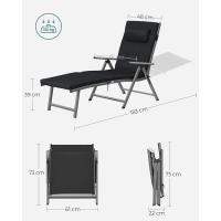 Larga, baño Sol con colchón 6 cm Grosor, Aluminio antióxido, Transpirable, reclinable, Carga máxima 150 kg, Negro - details 2