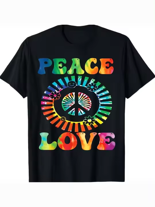 Camiseta de Paz y Amor con Estilo Hippie de los 60-70 Cuello Redondo Manga Corta - 1