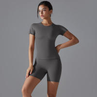 Chándal de cuello redondo para mujer, camiseta de ciclismo de secado rápido, ropa de entrenamiento transpirable, pantalones cortos deportivos para correr y gimnasio - details 35