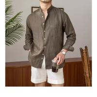 Camisa de Lino para Hombre Verano 2025 Cuello Henley Elegante Manga Larga Transpirable - details 13