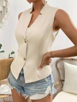 Suéter sin mangas de verano de Color sólido para mujer, chaleco, abrigo, temperamento superior de moda para ir al trabajo, chaleco cansado con botones y V - details 7