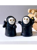 Adorno de fantasma de Halloween, Cráneo, mago, sin rostro, horror, misterioso, hombre negro, hogar, escritorio, resina, pequeño - details 9