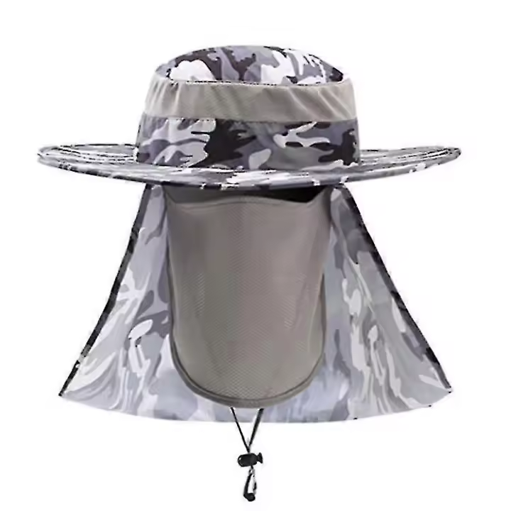 Sombrero para el sol único con cabeza grande alrededor de gorra de pescador de color camuflaje ultravioleta al aire libre - 1