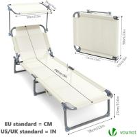 2 Tumbonas Plegables con Sombrilla, Playera Reclinable 4 Posiciones, Estructura Acero y Tejido Textileno, Peso Máx Soportado 110kg para Piscina, Jardín, Playa 190x58x27cm, Beige - details 2
