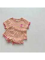 Conjunto de Ropa de Manga Corta a Rayas para Bebé Tops con Borde de Oreja para Niña + Traje Corto de 2 Piezas Patrón de Uva Novedad de Verano 2024 - details 8