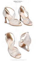 Zapatos de baile latino de suela roja para mujer, zapatos de baile de salón de Tango, tacón cubano, zapatos de boda con diamantes de imitación, sandalias para mujer - details 14