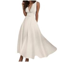 Mujeres elegantes A e sin mangas blanco Midi Casual mujer Sping verano cuello en V túnica cintura Swing vestido abrigo vestidos largos - details 3
