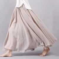 Falda de Lino y Algodón para Mujer 2025 Larga con Pliegues, Cintura Elástica, Estilo Bohemio Vintage para el Verano - details 1