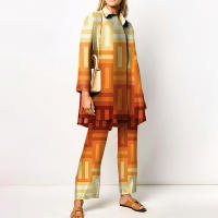 Conjunto de 2 piezas con estampado de Pamas para mujer, ropa de dormir holgada, pantalones de manga larga, ropa de calle, traje elegante, Vintage, otoño - details 26