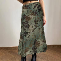 BUNO-faldas por debajo de la rodilla con estampado vintage de trompeta verde, faldas largas elegantes estéticas Y2K de cintura baja, trajes de vacaciones Grunge Fairycore, novedad - details 3