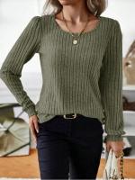 Suéter de Manga Larga para Mujer Jersey Informal a Rayas Verticales, Holgado, Color Sólido, Cuello Redondo, Moda de Otoño 2025 - details 23