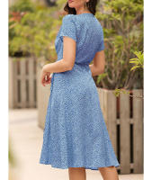 Elegante vestido de fiesta en la playa Serie A de manga corta, cuello en V bohemio, estampado floral de verano adecuado para mujeres - details 17