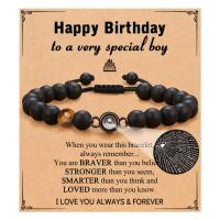 pulsera de piedra volcánica para hombre y mujer, brazalete de cuerda elástica, regalo para el Día del Padre, piedra lunar volcánica,Pulsera de regalo del Día de la Madre - details 0