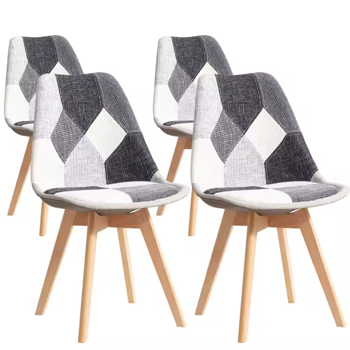 EGOONM-Sillas de comedor de estilo nórdico, Asientos tapizados de retazos con madera maciza, diseño elegante, color gris, 4 unidades - 1