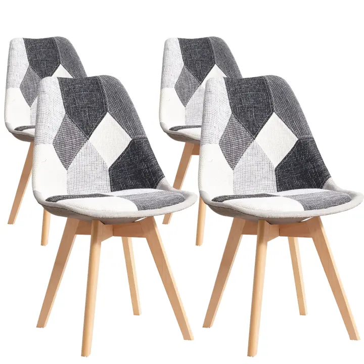 EGOONM-Sillas de comedor de estilo nórdico, Asientos tapizados de retazos con madera maciza, diseño elegante, color gris, 4 unidades - 1