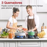 Estufa de Gas de Vidrio Iseasy 3 Quemadores, Protección de Termómetro Automático, Zona de Cocina de Vidrio, Instalación Integrada - details 1