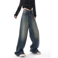 Pantalones vaqueros rectos azules estilo informal Vintage de cintura alta Pantalones largos de mujer estilo coreano pierna ancha pantalones vaqueros holgados - details 4