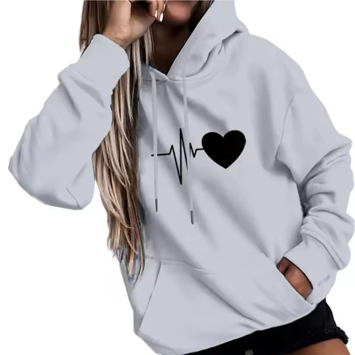Sudadera con capucha para mujer, suéter de encaje cálido, estampado en forma de corazón, primavera, novedad - 1