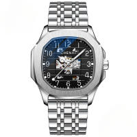 Reloj mecánico cuadrado hombre a prueba de agua luminoso totalmente automático calado reloj mecánico - details 6