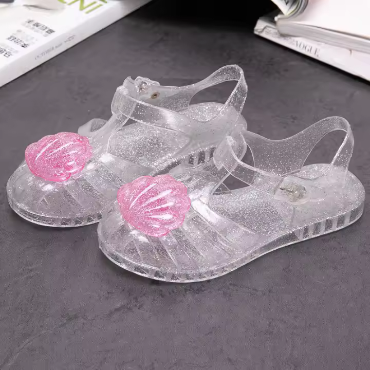 Zapatos de gelatina de cristal de concha, zapatos de playa para bebés estilo princesa - 1