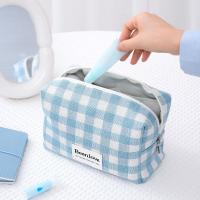 Bolsa con cierre para cosméticos a cuadros de celosía Simple, neceser de viaje de gran capacidad, bolsa de maquillaje impermeable de poliéster para mujeres/hombres - details 8