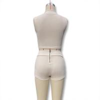 Conjunto de Top Corto Ajustado sin Cuello con Cremallera de Color Sólido para Mujer Primavera/Verano 2025 y Shorts Ajustados de Cintura Alta. - details 7