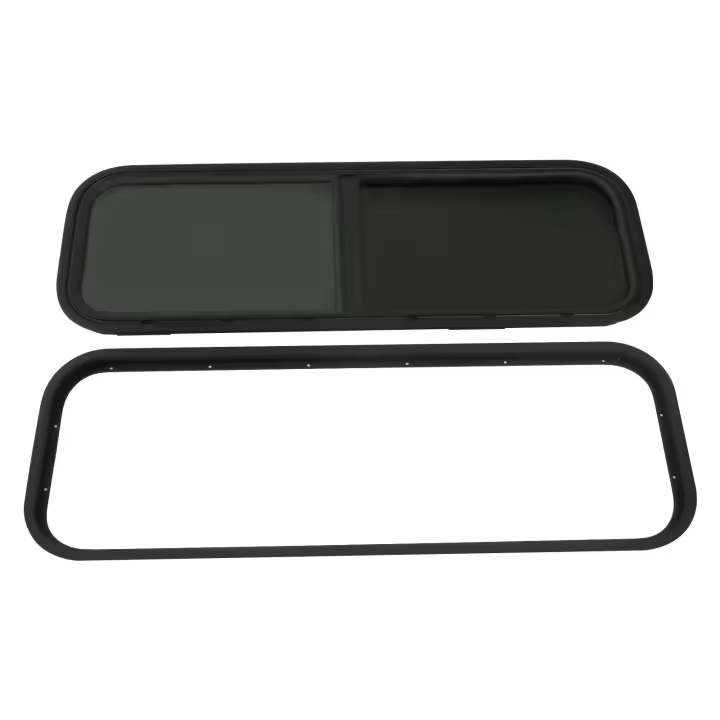 Ventana de caravana de vidrio para autocaravana Universal, 900 mm x 300mm, con hoja de espesor, color negro - 1
