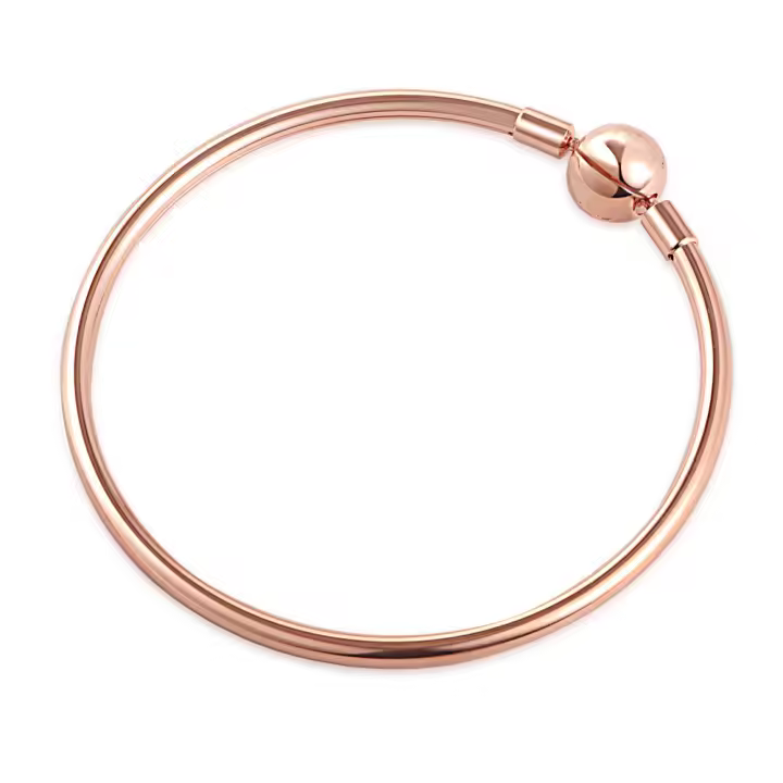 Brazalete europeo de Color oro rosa, piedra roja rosa, pulsera con Clip de corazón, cadena de serpiente, brazalete de corazón para mujer, accesorios de joyería - 1