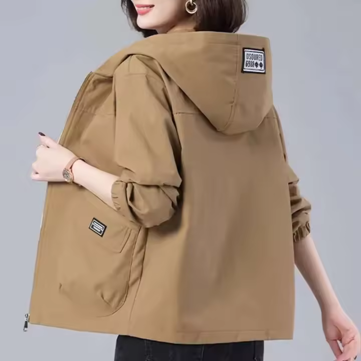 Chaqueta con Capucha de Viento de Media Longitud Coreana Abrigo Casual para Mujeres Primavera Otoño 2025 - 1