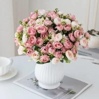 Rosa de seda de 15 cabezas, capullo de té pequeño para decoración de Navidad, alféizar del hogar, accesorios de bonsái, Fondo de boda, pared de flores artificiales - details 8