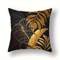 Funda De Almohada De Elemento De Hoja De Loto Dorado, agregar Rápidamente Un Regalo De Viento Natural A La L, 4 piezas - details 1