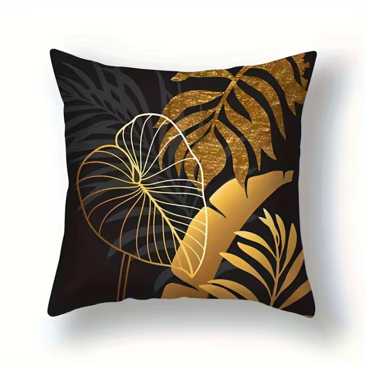 Funda De Almohada De Elemento De Hoja De Loto Dorado, agregar Rápidamente Un Regalo De Viento Natural A La L, 4 piezas - 1