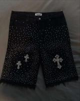 Jeans Sueltos de Cintura Gimnasia Retro Mezcla de Diamantes de Imitación Cruzada - details 2