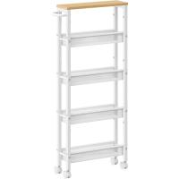 Carro de 4 Niveles, Carro Estrecho de Cocina con Ruedas, con Asa, para Espacio Reducido, 22 x 45,4 x 77 cm, para Cocina, Baño, Salón, Estudio, Marrón Rústico y Negro - details 39