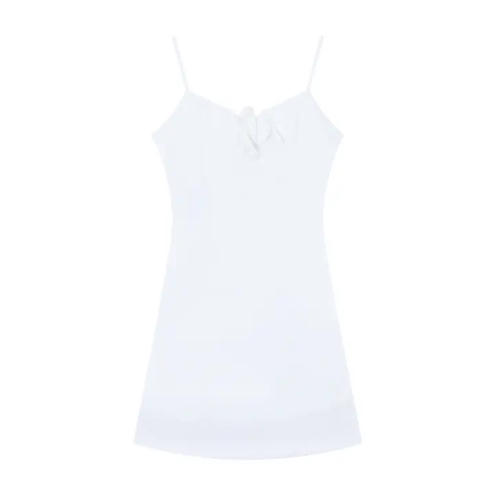 Vestido de Cinturón Blanco de Verano Kumikumi Mini Falda A-Línea Cinturón Coreano Adelgazante - 1