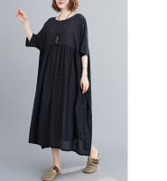 Elegante Vestido Negro de Algodón Vintage Manga Corta, Color Sólido, Moda Casual para Mujeres verano 2025 - details 13