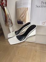 Nuevas sandalias de cuña de cabeza cuadrada de moda simples y versátiles zapatillas de tacón alto transparentes zapatos de mujer con punta abierta - details 16