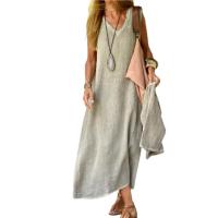 Vestido sin mangas de lino y algodón para mujer, prenda informal holgada con cuello en V, Color liso, para fiesta nocturna - details 5