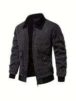 Chaqueta vaquera de lana cálida para hombre, abrigo informal con bolsillo con solapa y cuello de piel para Otoño e Invierno - details 0