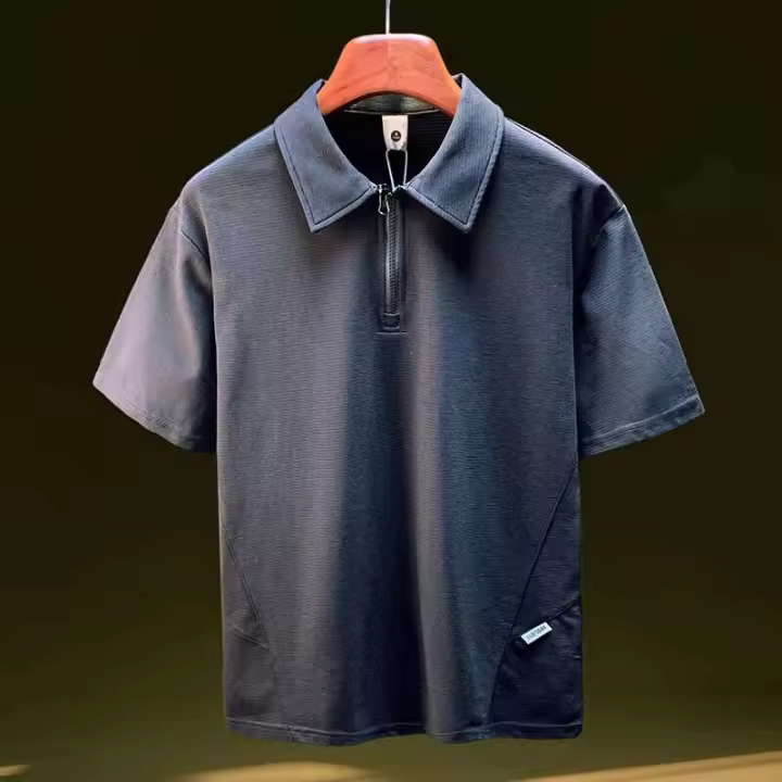Polo de verano para hombre, camisa informal holgada de manga corta, cremallera de cuello medio, diseño de cárdigan, transpirable, 2025 - 1