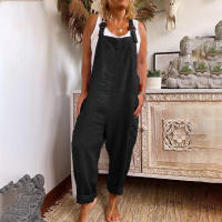 Mono de mezcla de algodón para mujer, Peto liso informal de verano, pantalones de pierna ancha de gran tamaño, ropa de calle - details 0