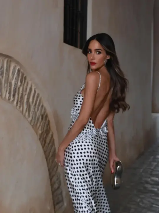 Falda larga con estampado de lunares y volantes para mujer, falda sexy sin mangas, sin espalda, Ustado - 1