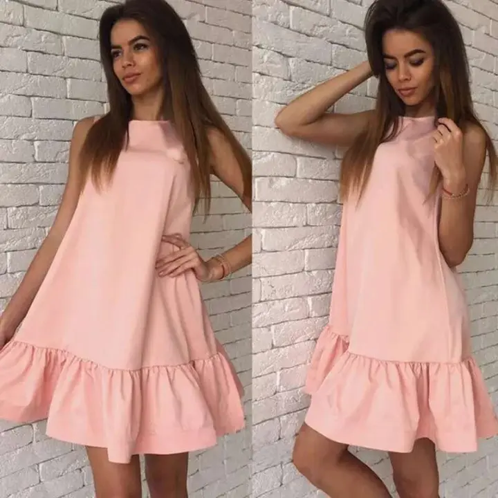 Vestido informal de gasa para mujer, sin mangas, con volantes, tendencia holgada, color liso, para playa, ropa - 1