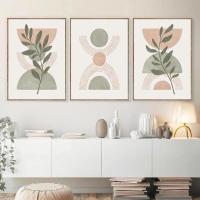 Cuadros Decorativos de Lámina Nórdica con Líneas Geométricas y Hojas Boho Abstractas Pintura en Lienzo para Decoración del Dormitorio y Hogar Marca DHROOM - details 2