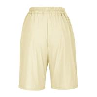 Pantalones Cortos de Lino y Algodón para Mujer Color Sólido, Cintura Suelta, Bolsillo, Botón, Moda Casual - details 19