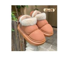 Botas de nieve cortas con nudo de lazo para mujer, zapatos de invierno de felpa y aislamiento, impermeables, de algodón, para el hogar - details 12