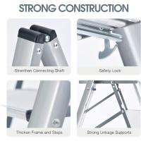 Escalera Plegable de Aluminio Segura para el Hogar 3 Peldaños, Mecánica Antiplegado, Peso Máximo 150kg, Plata - details 1
