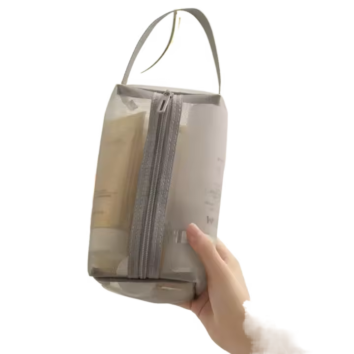 Bolsa de maquillaje de malla portátil informal, bolsa de cosméticos transparente con cremallera ligera, bolsa de aseo de almacenamiento cuadrada de gran capacidad, bolsa de viaje - 1